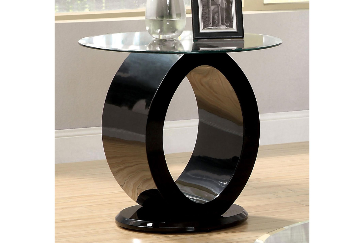Lodia Contemporary Black Tempered Glass Top End Table