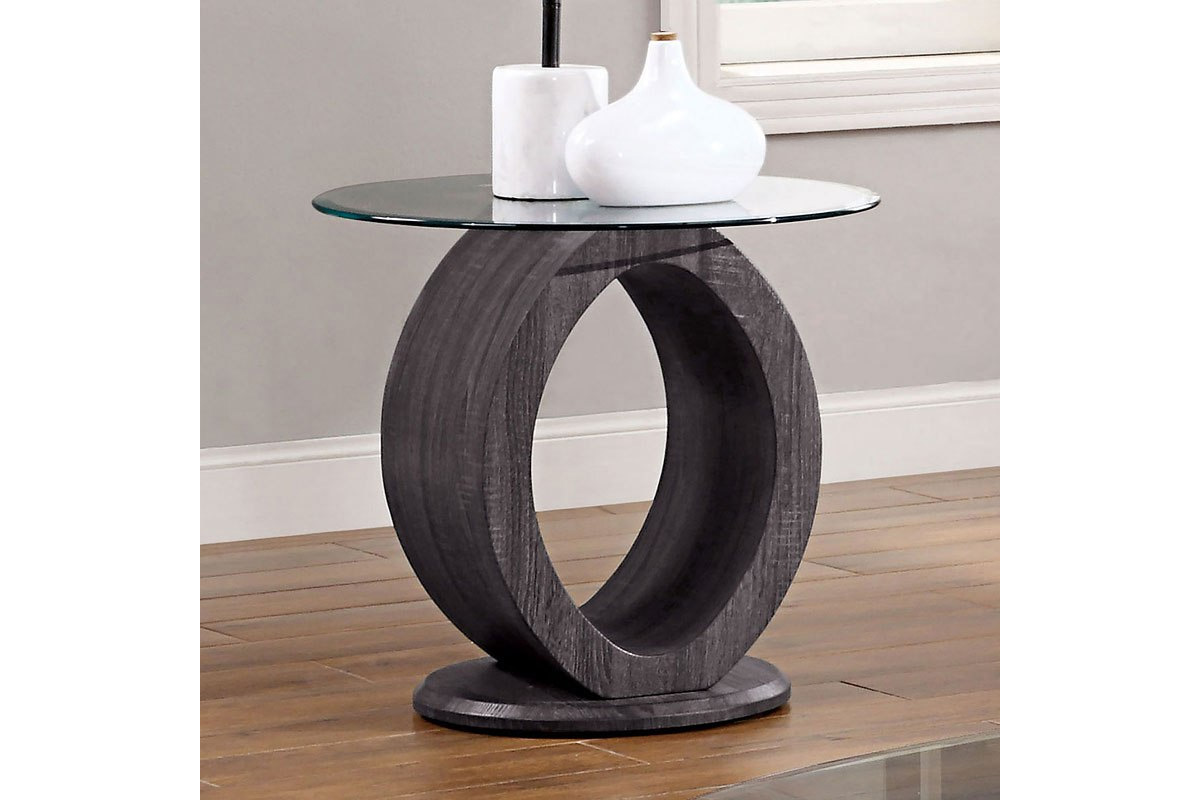 Lodia Contemporary Grey Tempered Glass Top End Table
