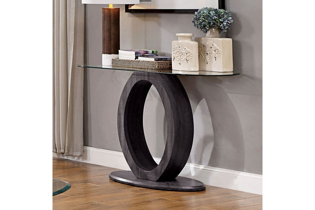 Lodia Contemporary Grey Tempered Glass Top Sofa Table