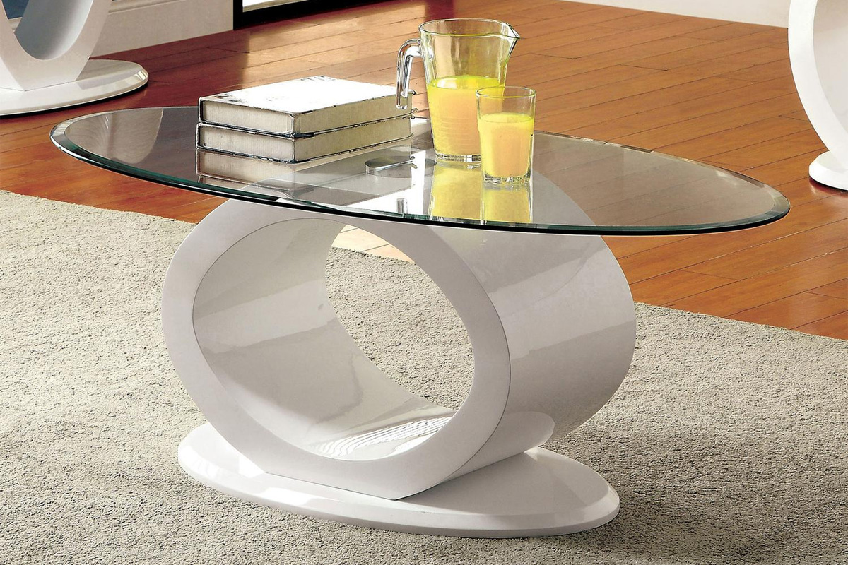 Lodia Contemporary White Tempered Glass Top Coffee Table