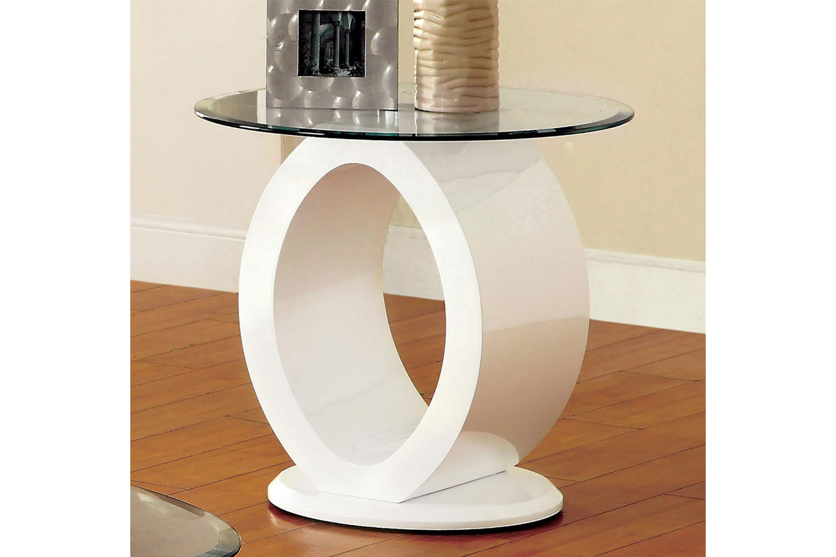 Lodia Contemporary White Tempered Glass Top End Table