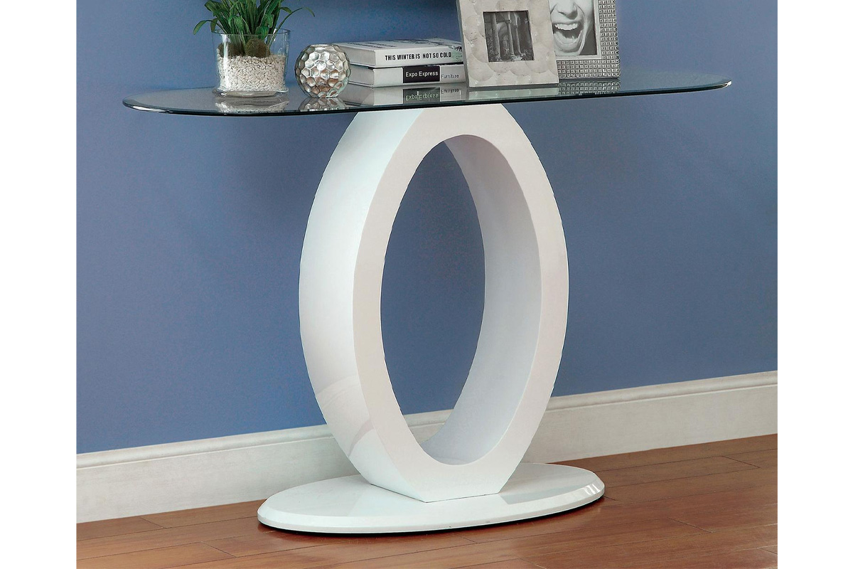 Lodia Contemporary White Tempered Glass Top Sofa Table