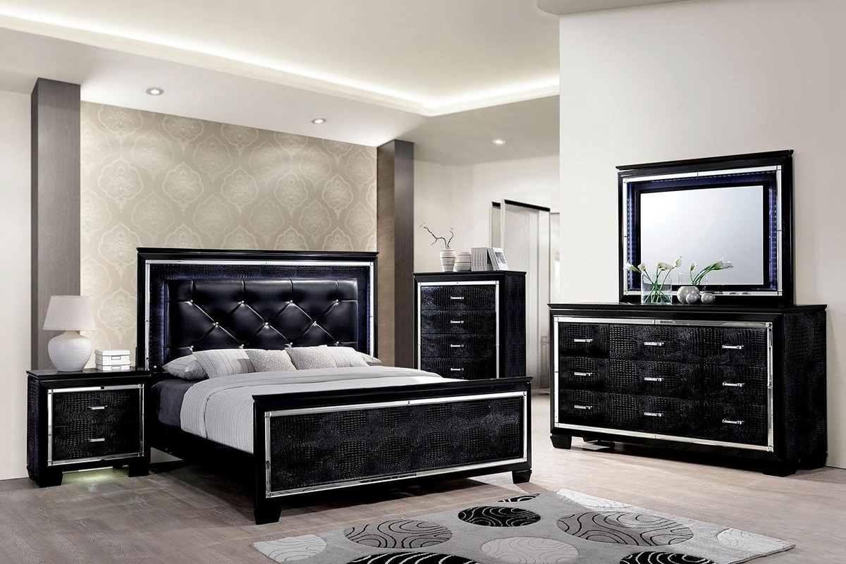 Bellanova Contemporary Black Solid Wood Queen Bed
