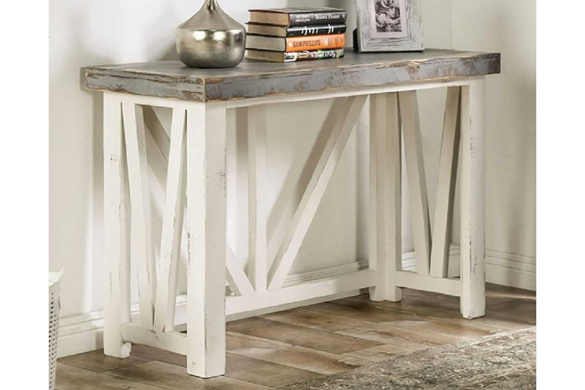 Halton Hills Rustic Vintage Ivory Sofa Table