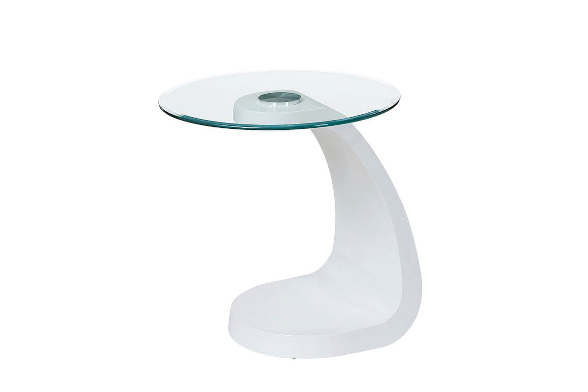 Nahara Contemporary White Tempered Glass Top End Table