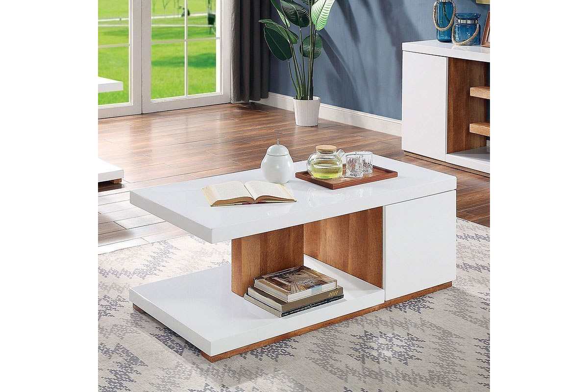Moa Contemporary White & Natural Tone Coffee Table