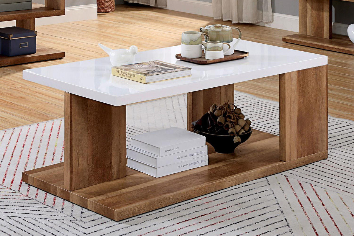 Majken Contemporary White & Natural Tone Coffee Table