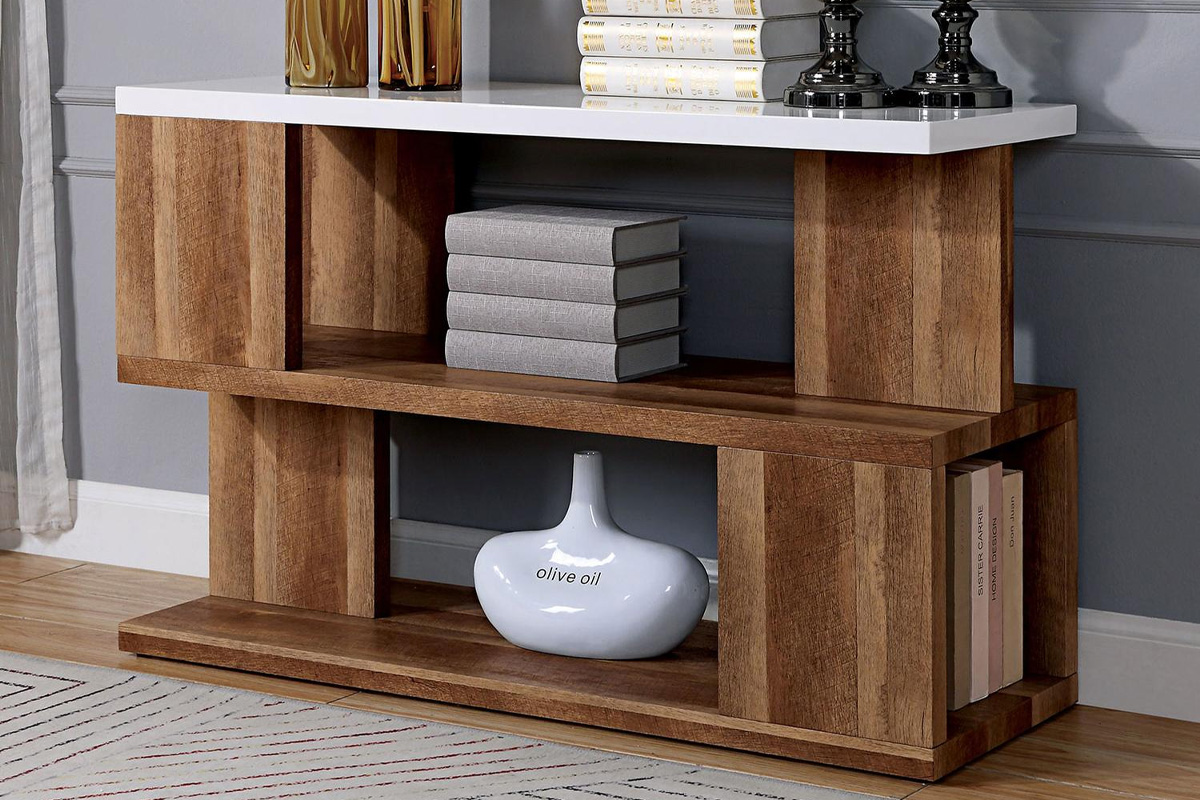 Majken Contemporary White & Natural Tone Sofa Table