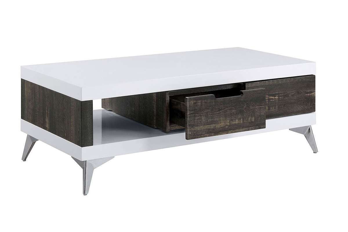 Corinne Contemporary White & Distressed Dark Oak Coffee Table