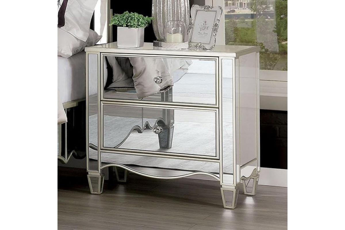 Eliora Glam Silver Solid Wood Nightstand