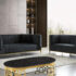 2 Pcs Sofa & Loveseat Black Velvet w/ Gold Frame