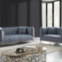 2 Pcs Sofa & Loveseat Grey Velvet w/ Chrome Frame