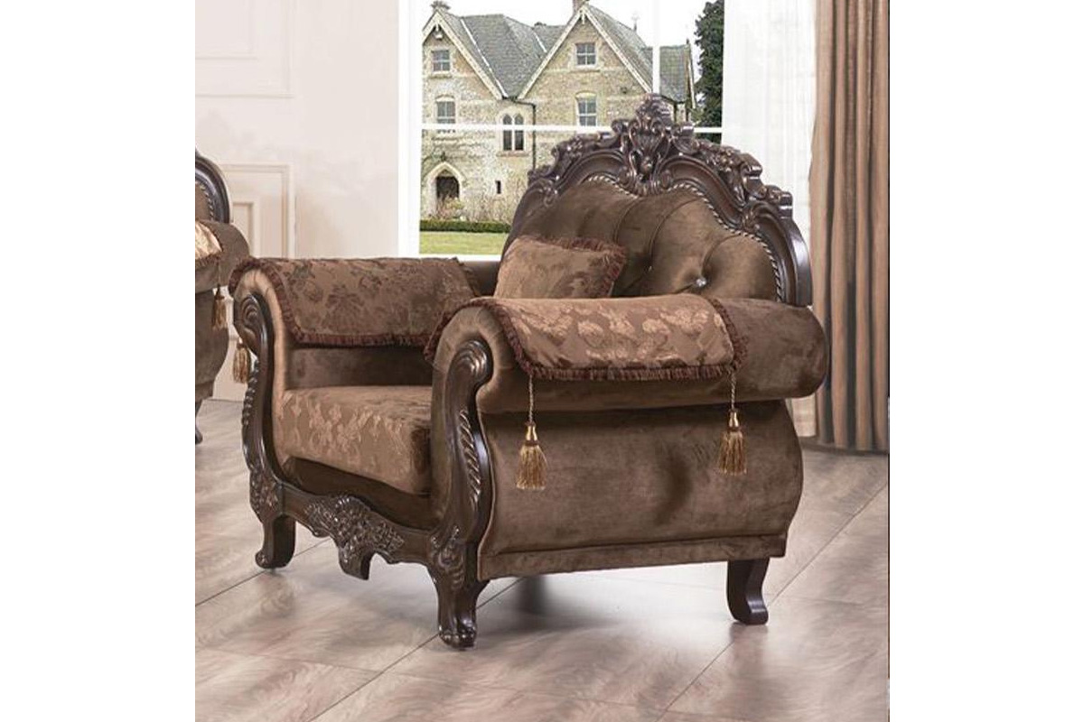 Classic Dark Walnut Carved Wood Chair