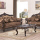 2 Pcs Set Sofa & Loveseat Dark Walnut Carved Wood