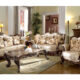 2 Pcs Set Sofa & Loveseat French Beige Chenille Cherry Carved Wood