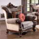 Mandeville Gold Brown Chenille Carved Wood Chair