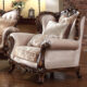 Victorian Beige Gold Chenille Carved Wood Chair