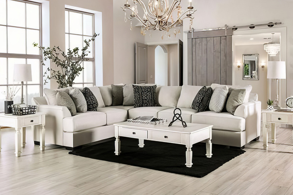 Gunnersbury Transitional Beige Chenille Sectional Sofa