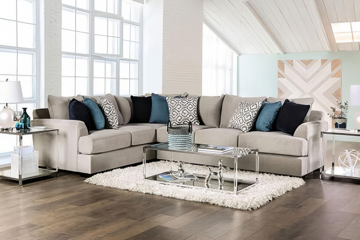 Gunnersbury Transitional Grey Chenille Sectional Sofa