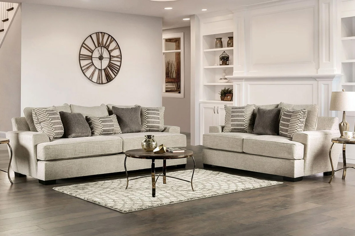 2 Pcs Set Sofa & Loveseat Holborn Transitional Beige