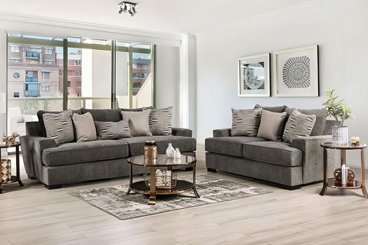 2 Pcs Set Sofa & Loveseat Holborn Transitional Grey