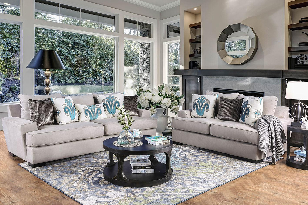 2 Pcs Set Sofa & Loveseat Renesmee Transitional Grey