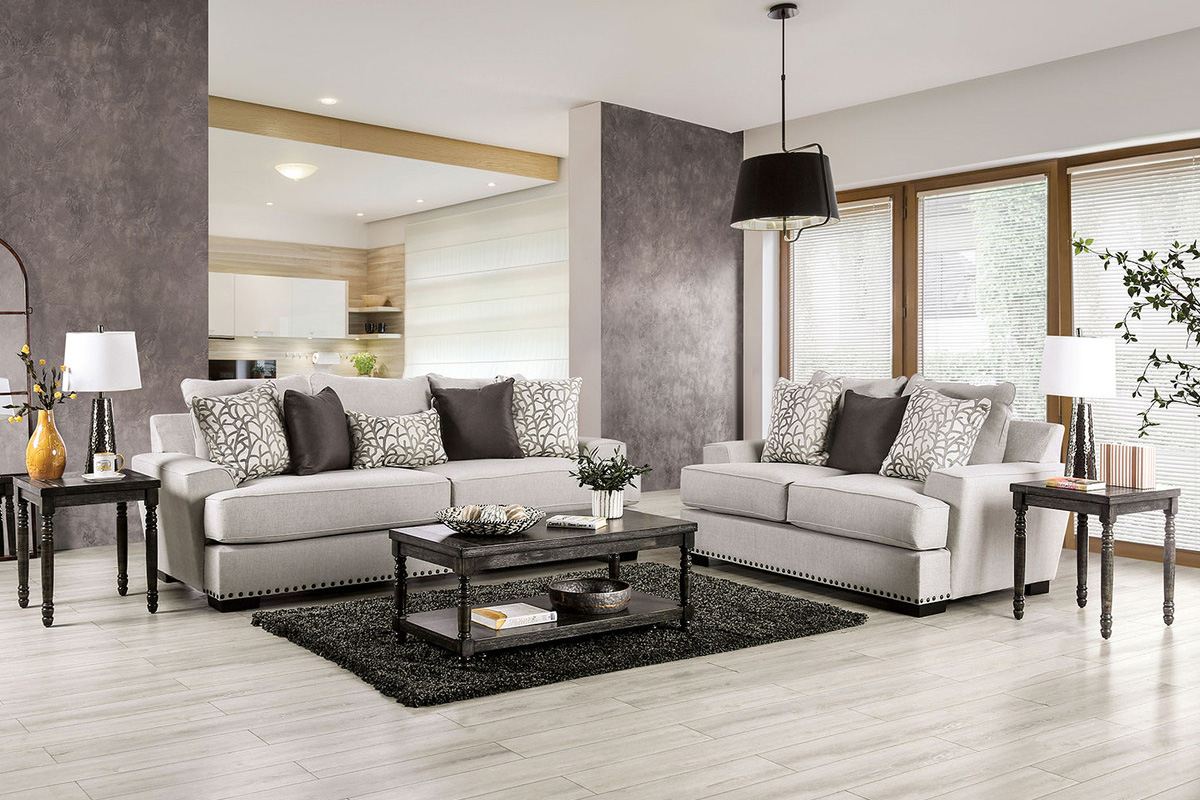 2 Pcs Set Sofa & Loveseat Picotee Transitional Light Grey