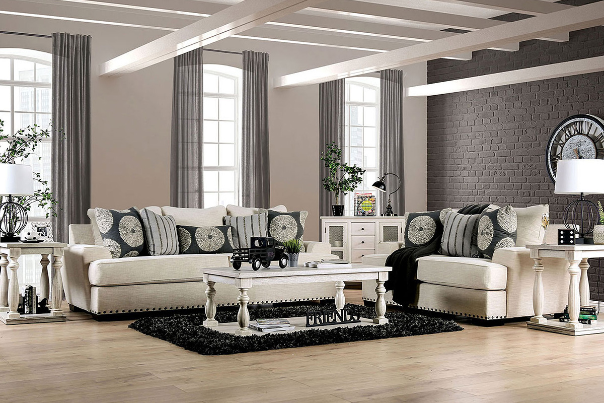 2 Pcs Set Sofa & Loveseat Germaine Transitional Ivory