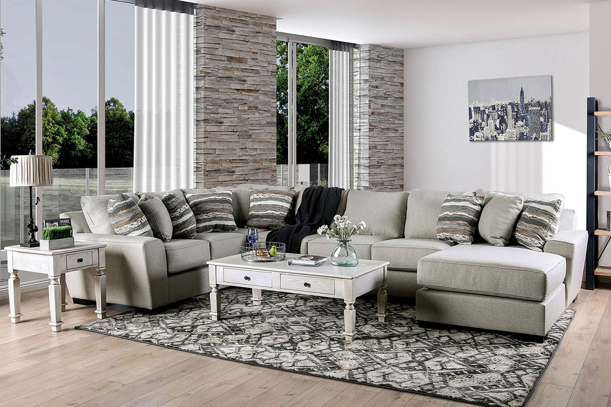 Colstrip Transitional Beige Burlap Weave Sectional Sofa