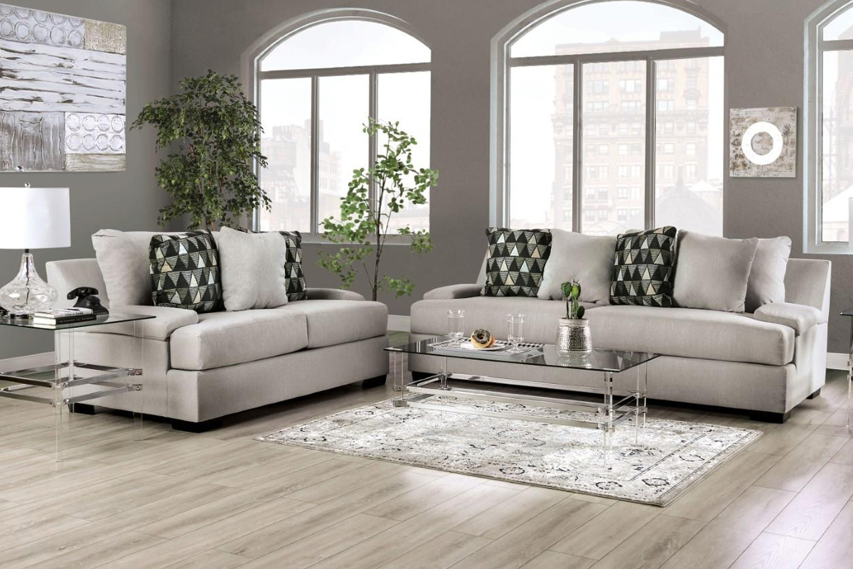 2 Pcs Set Sofa & Loveseat Reigate Transitional Light Grey Chenille