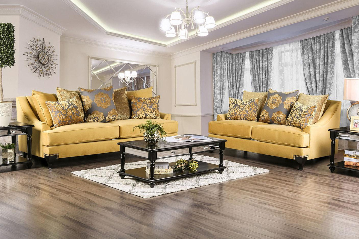 2 Pcs Set Sofa & Loveseat Viscontti Transitional Gold