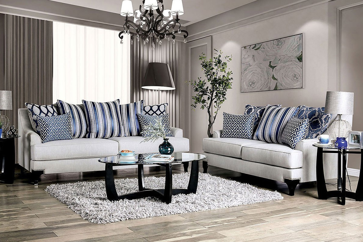 2 Pcs Set Sofa & Loveseat Sisseton Transitional Light Grey