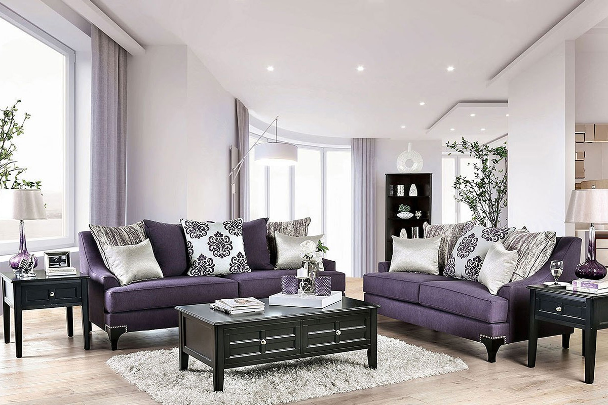 2 Pcs Set Sofa & Loveseat Sisseton Transitional Purple