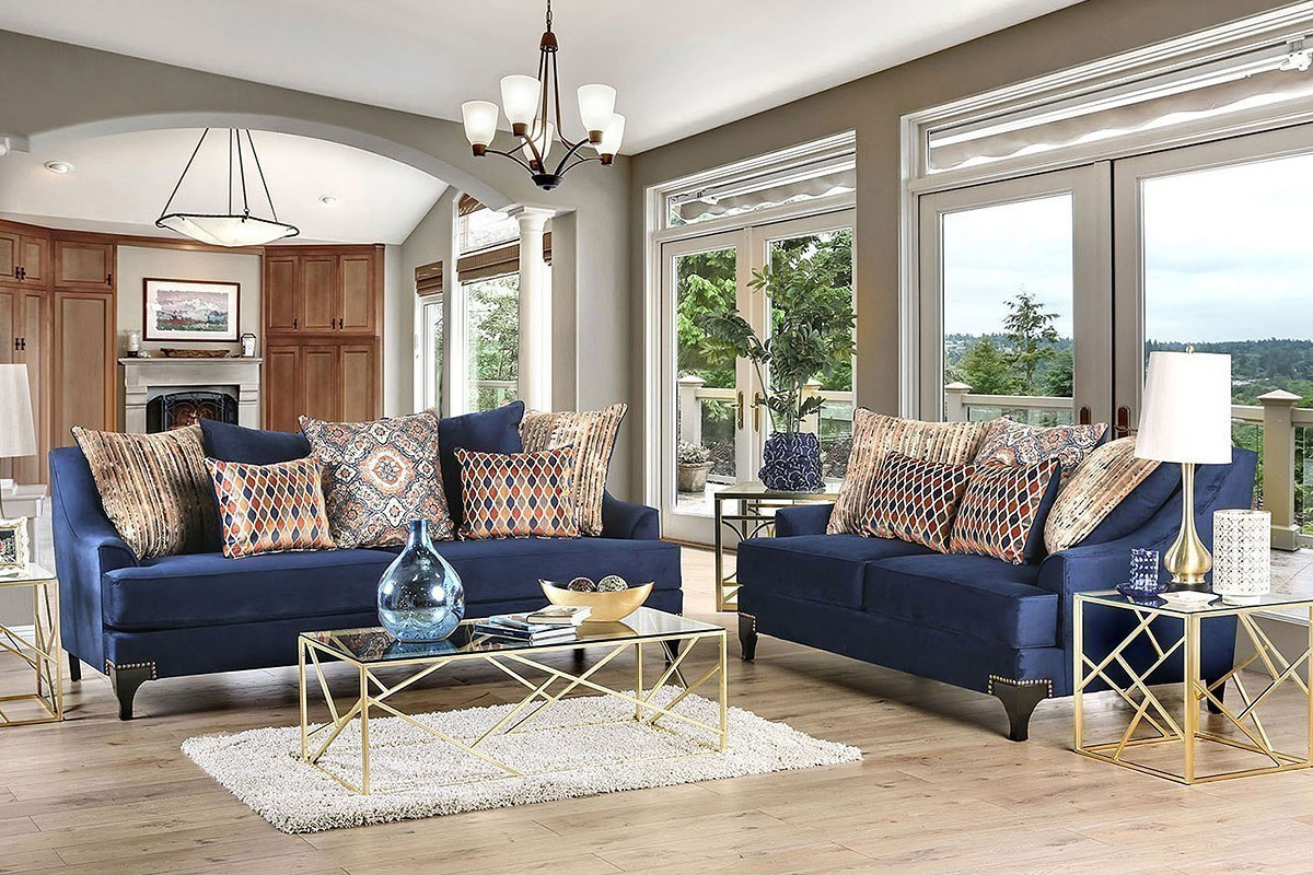 2 Pcs Set Sofa & Loveseat Sisseton Transitional Navy