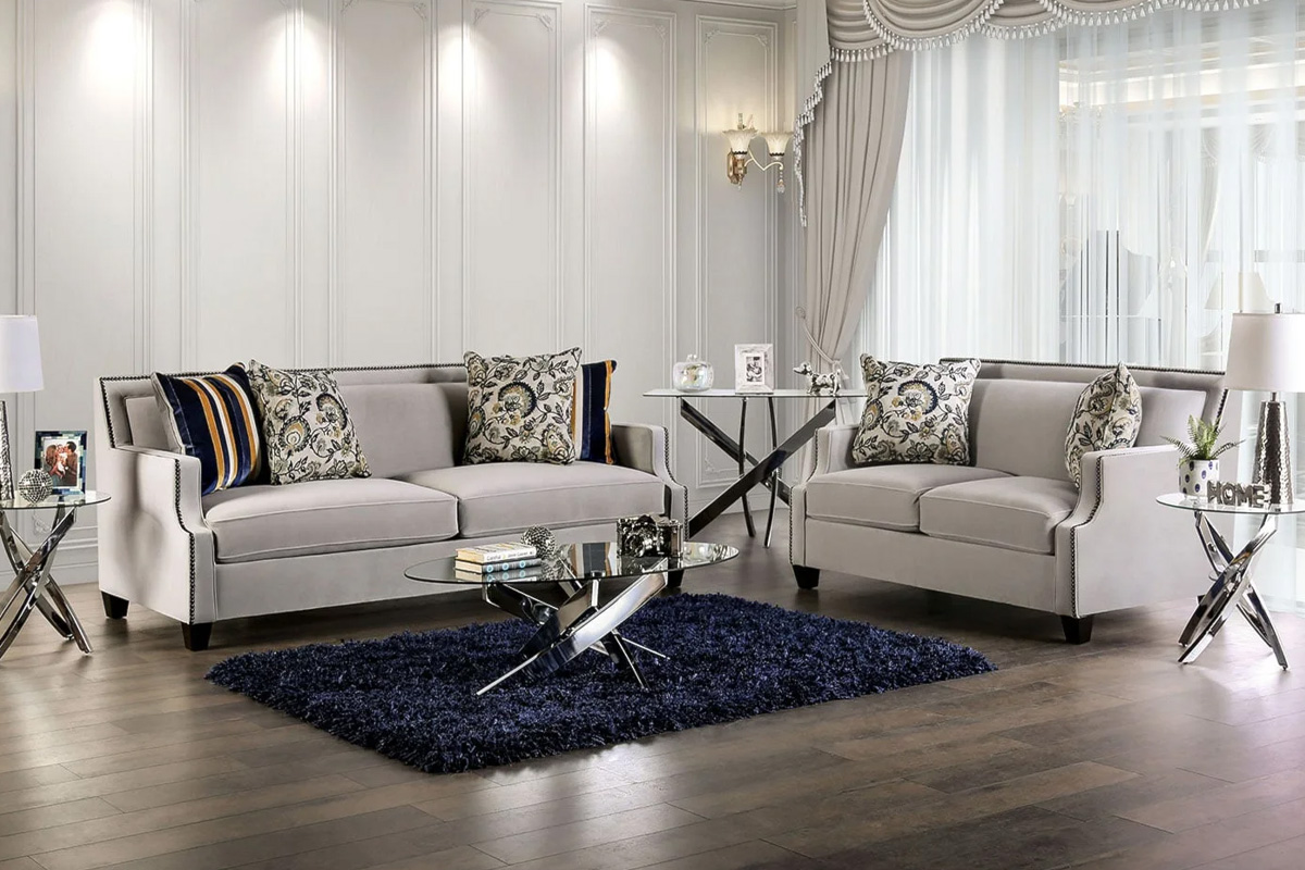 2 Pcs Set Sofa & Loveseat Montecelio Transitional Light Grey
