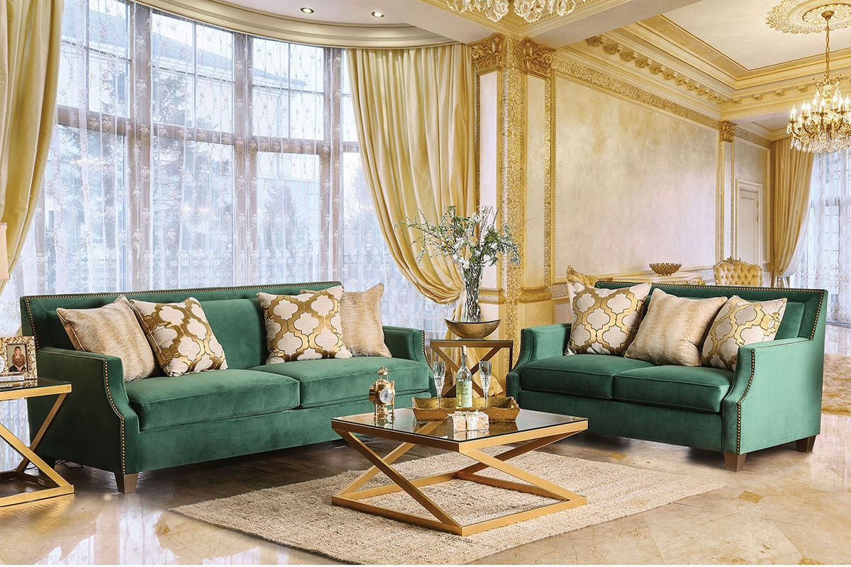 2 Pcs Set Sofa & Loveseat Verdante Transitional Emerald Green