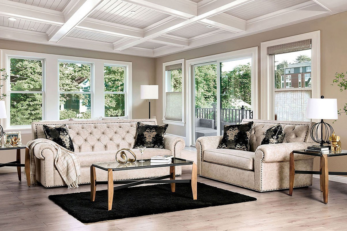 2 Pcs Set Sofa & Loveseat Parshall Transitional Beige