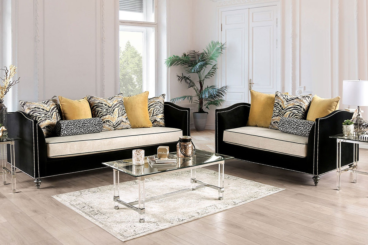 2 Pcs Set Sofa & Loveseat Maya Transitional Beige & Black