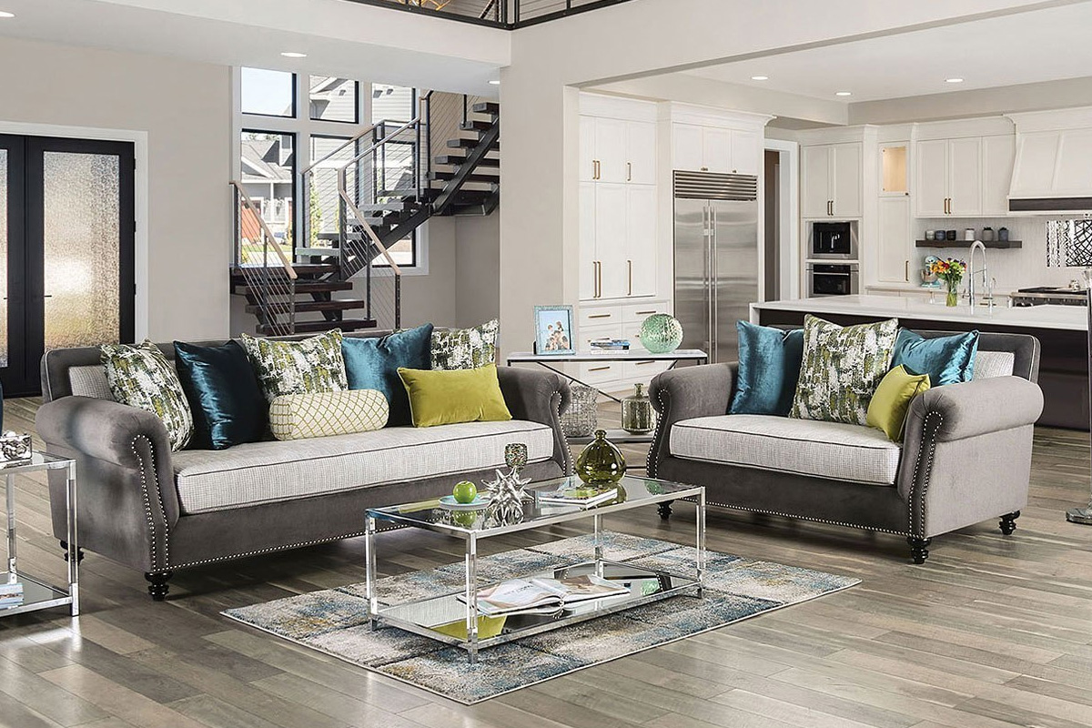 2 Pcs Set Sofa & Loveseat Mariella Transitional Grey
