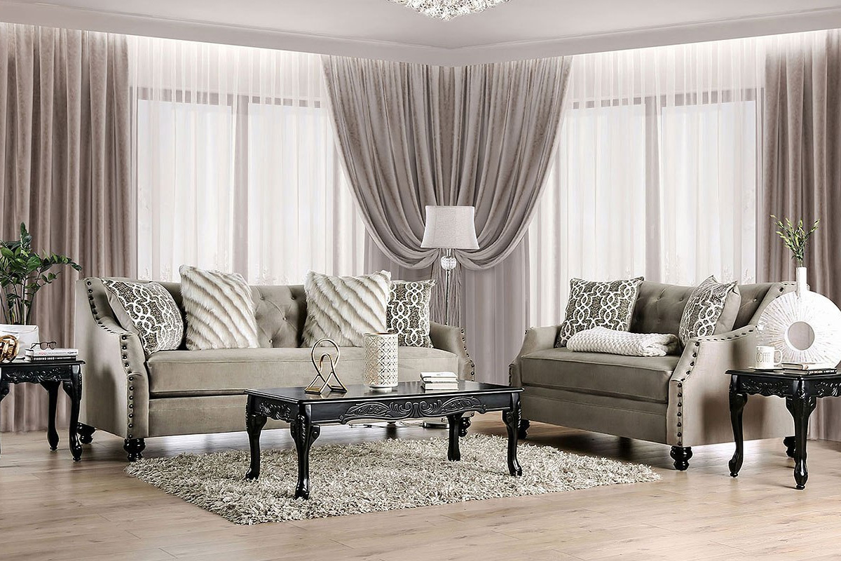 2 Pcs Set Sofa & Loveseat Ezrin Transitional Light Brown