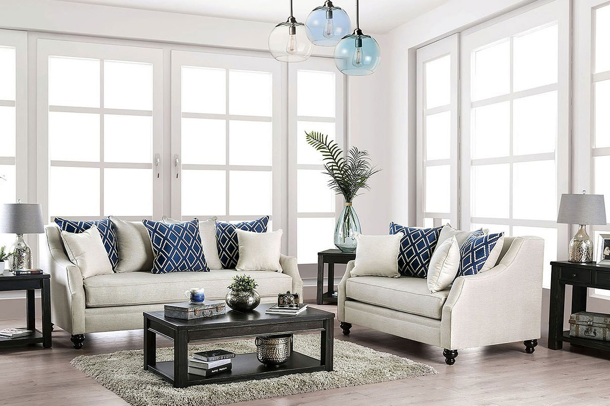 2 Pcs Set Sofa & Loveseat Nefyn Transitional Ivory