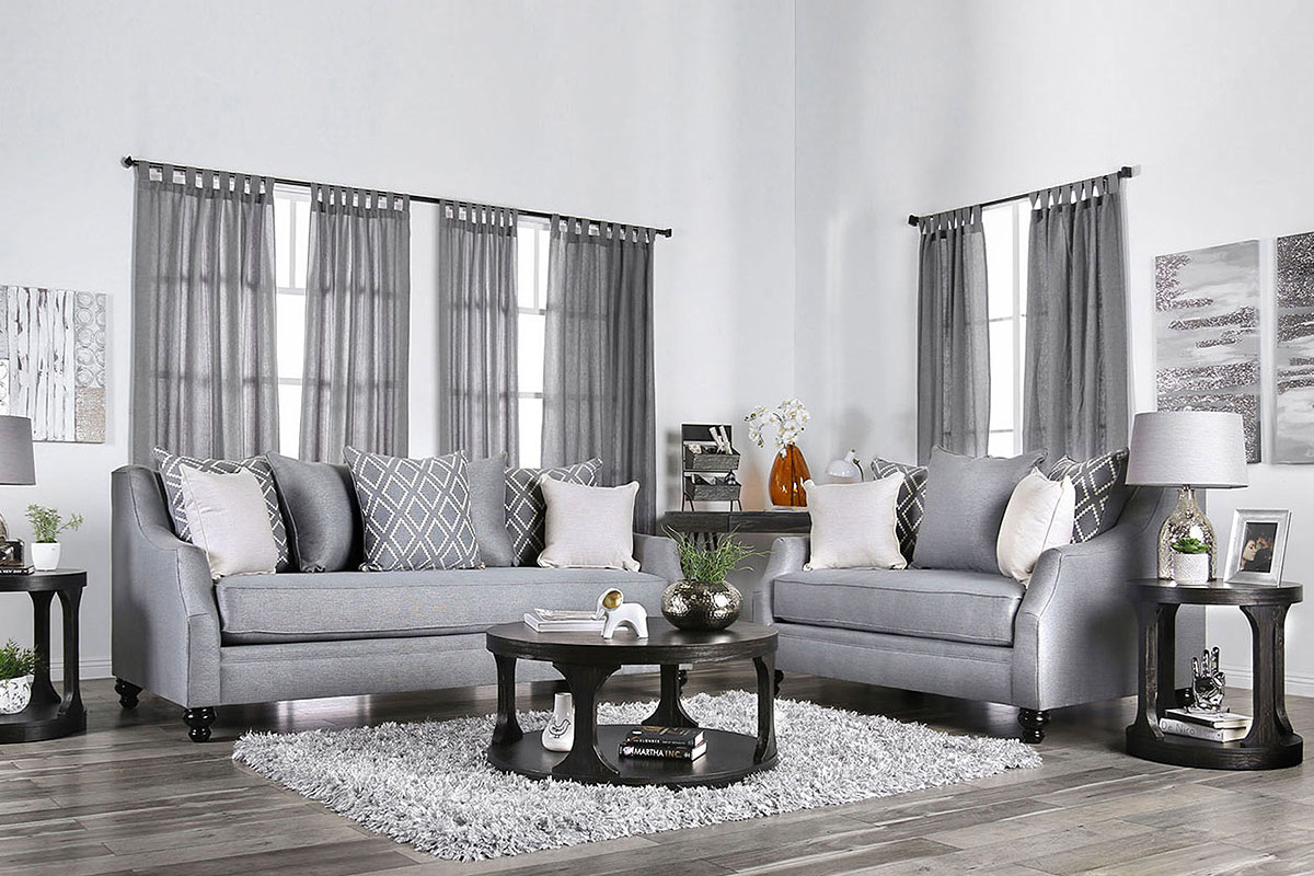2 Pcs Set Sofa & Loveseat Nefyn Transitional Grey