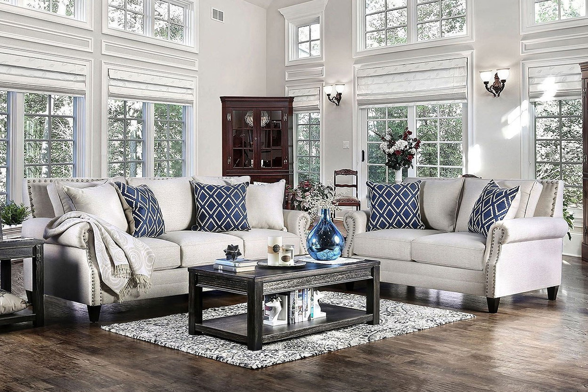 2 Pcs Set Sofa & Loveseat Giovanni Transitional Beige