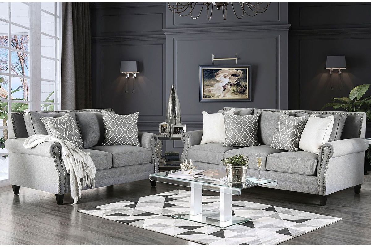 2 Pcs Set Sofa & Loveseat Giovanni Transitional Grey