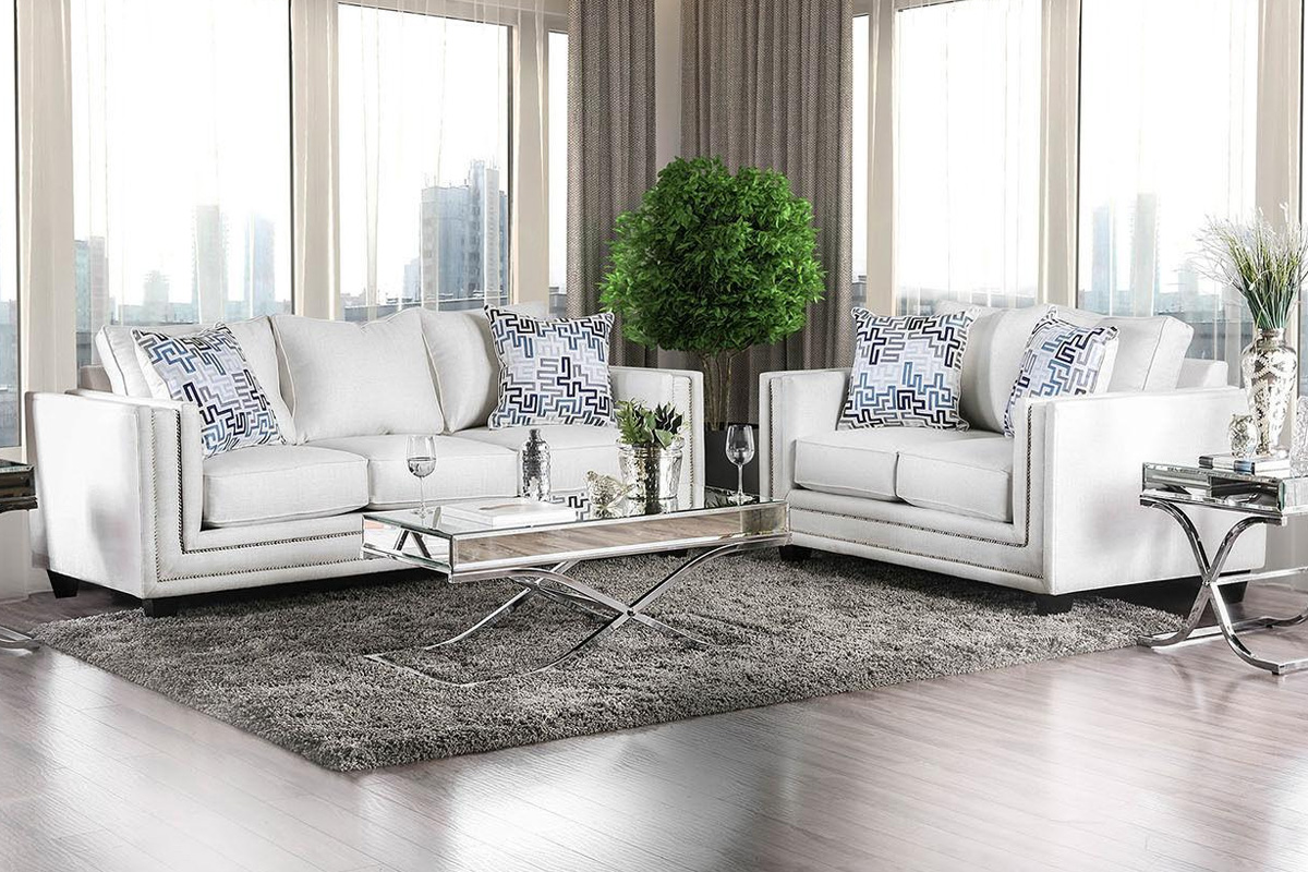 2 Pcs Set Sofa & Loveseat Ilse Contemporary Off-White