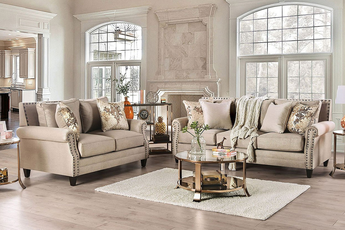2 Pcs Set Sofa & Loveseat Briana Transitional Beige