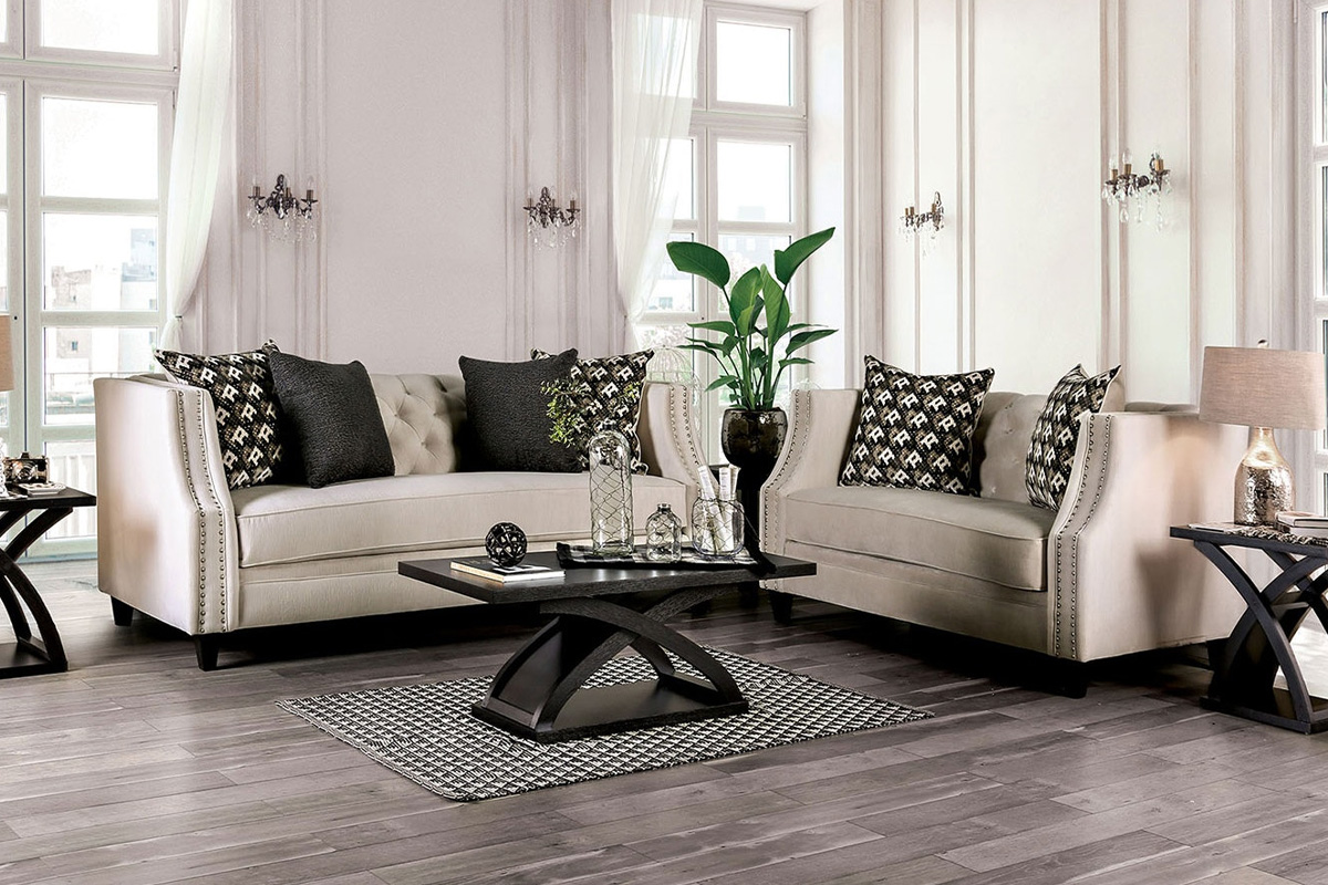 2 Pcs Set Sofa & Loveseat Aniyah Transitional Beige