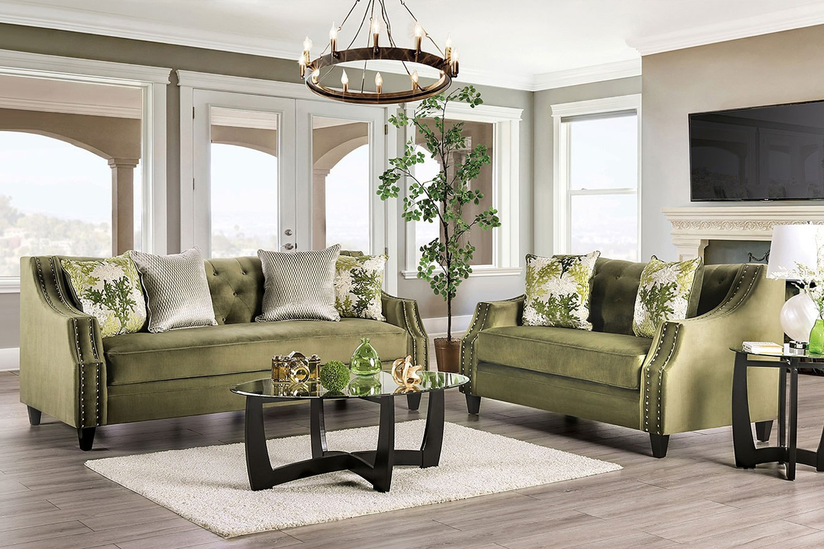 2 Pcs Set Sofa & Loveseat Kaye Transitional Green