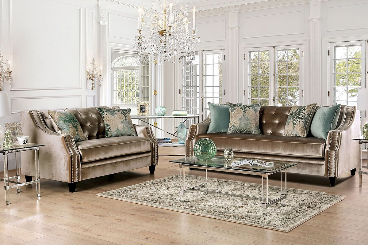 2 Pcs Set Sofa & Loveseat Elicia Transitional Champagne