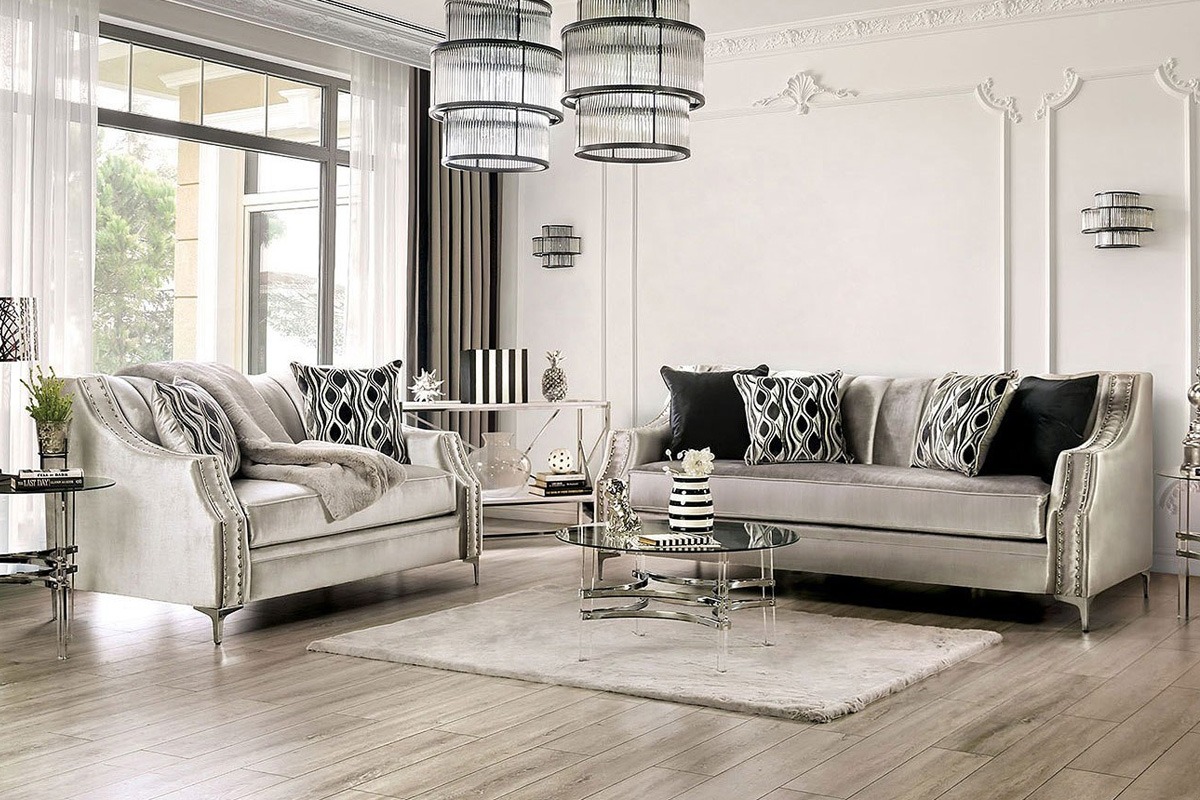2 Pcs Set Sofa & Loveseat Elicia Transitional Silver